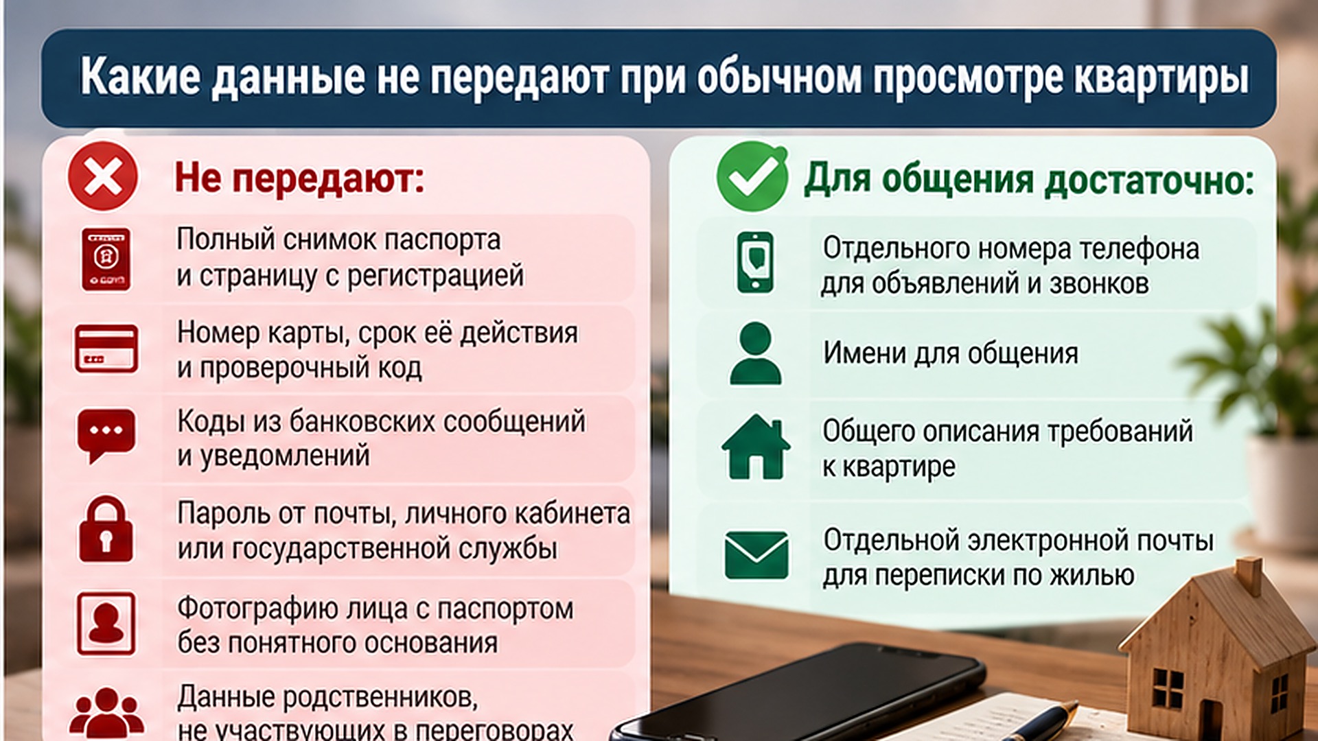 Какие данные нельзя передавать при просмотре квартиры